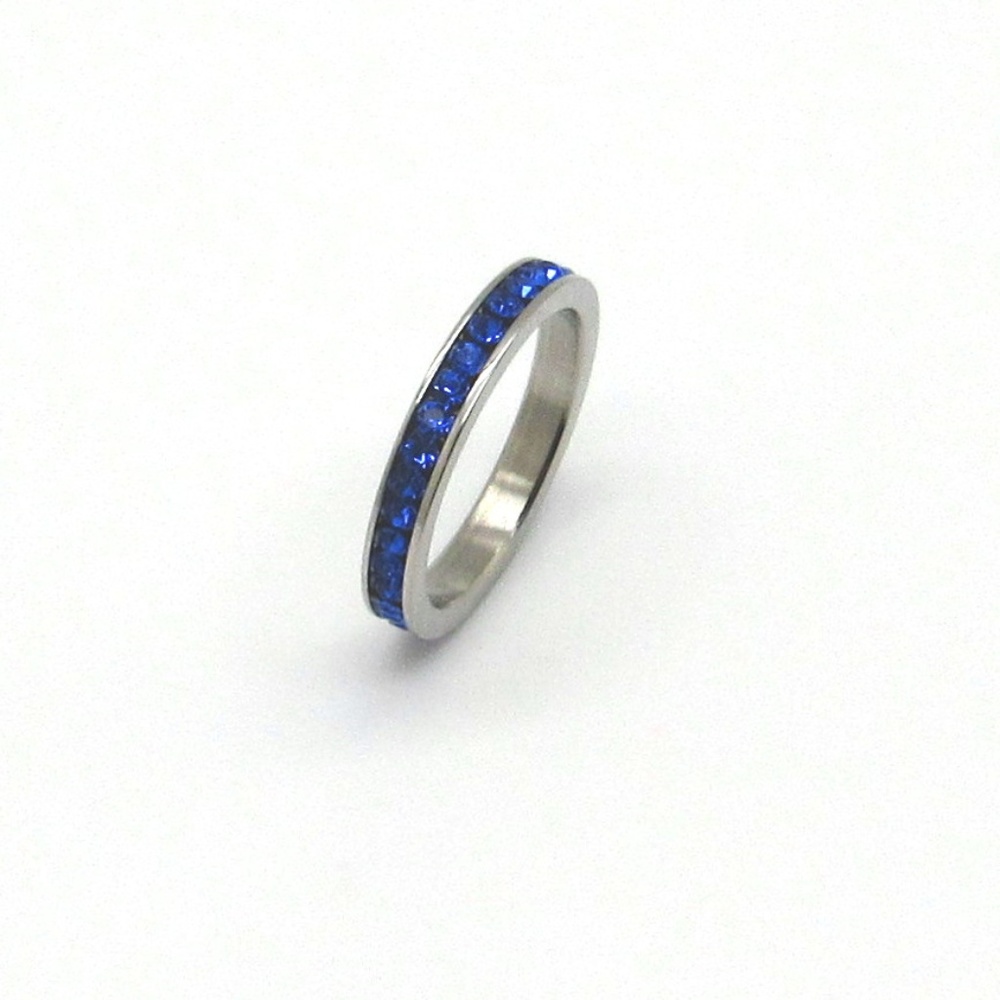 Stainless Steel Sapphire Eternity Band Ring